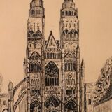 Pen drawing ink cathedral of Tours dated signed Talbot