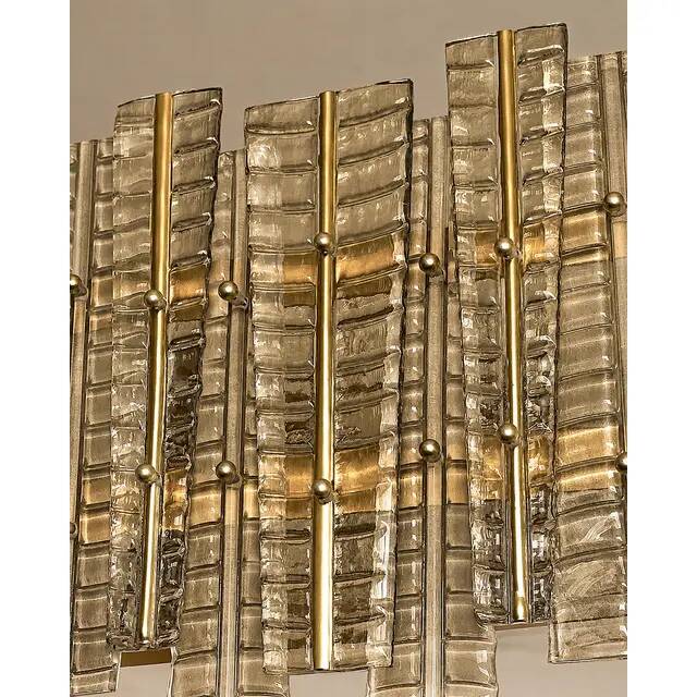 Contemporary Modern Italian Fumè “Tropical” Murano Glass Gold Chandelier
