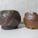 2 asymmetrical brutalist stoneware bowls signed G.Toutous Vintage