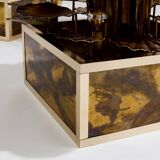 Pair of Maison Jansen brass floor lamps with reeds and water lilies, 1970s