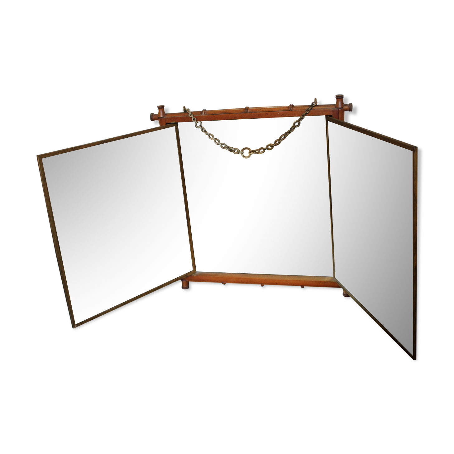 Bamboo triptych mirror, barber circa 1900