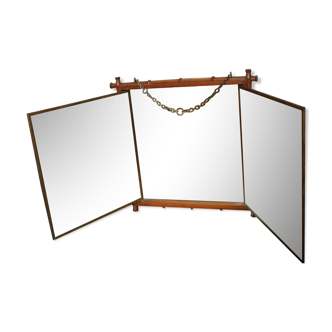 Bamboo triptych mirror, barber circa 1900