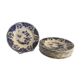 9 hollow plates in blue and white earthenware by Gien, 1960