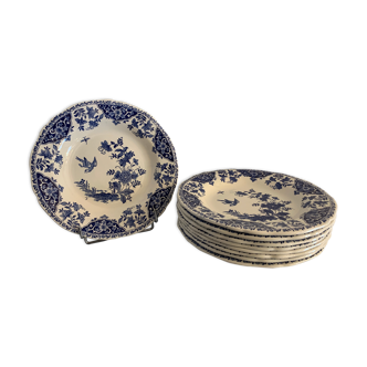 9 hollow plates in blue and white earthenware by Gien, 1960