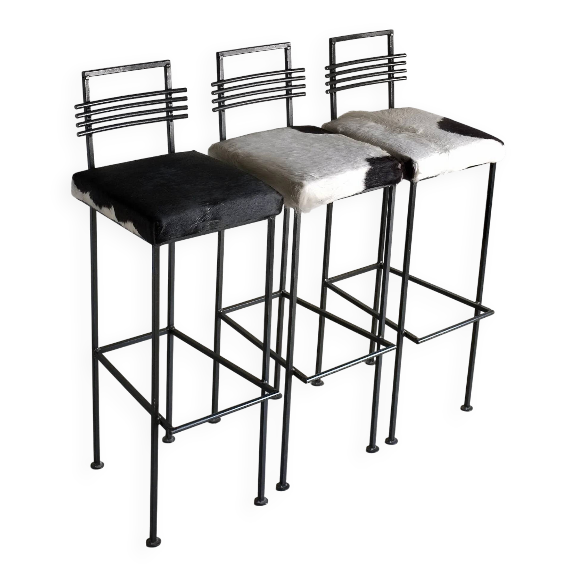 Trois tabourets de bar en fer forgé | Olsson & Dam | Suède | Années 1990