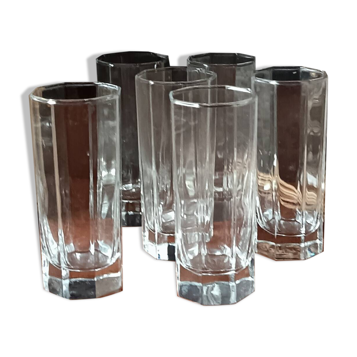 6 tall, octagonal, transparent vintage Luminarc Octime glasses (14 cl capacity)