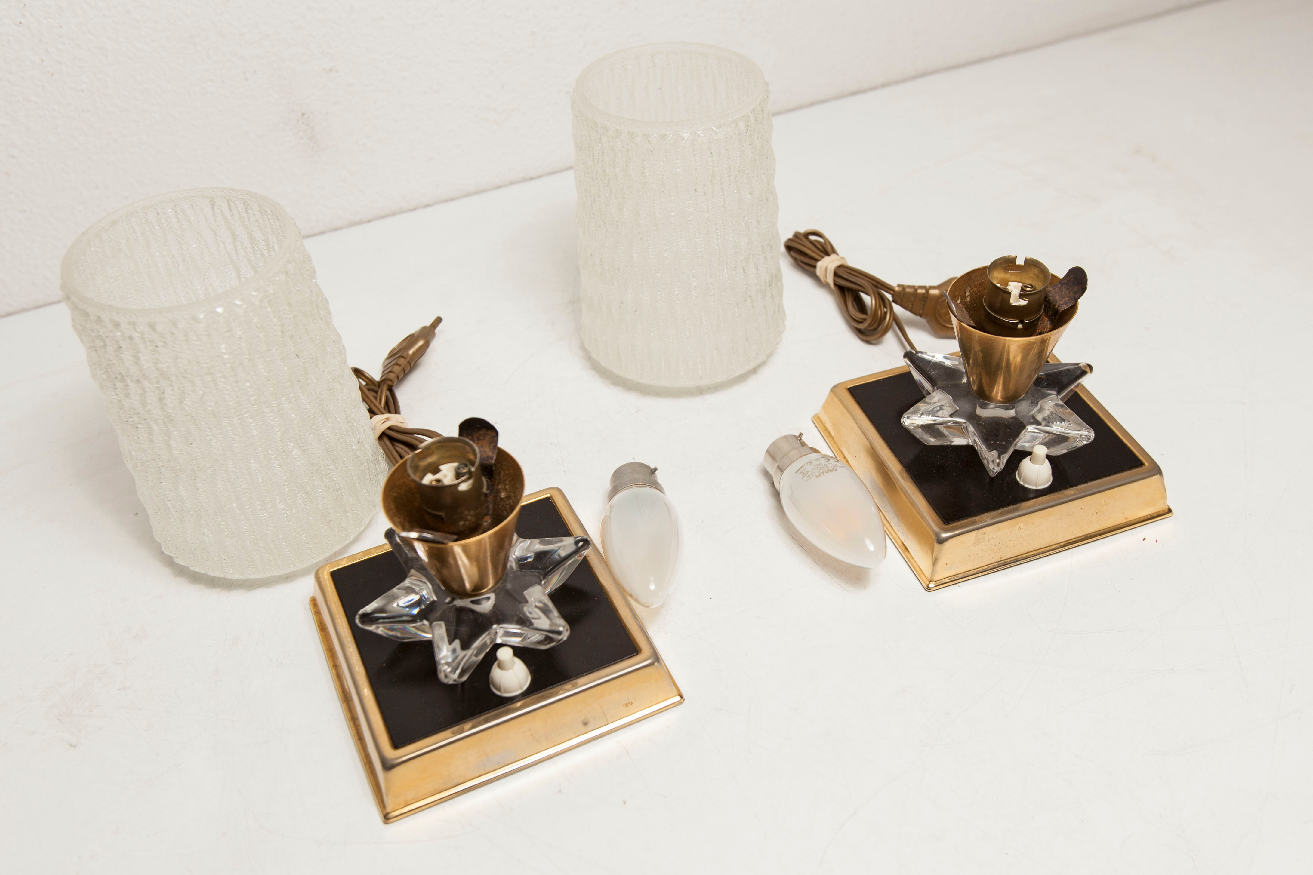 Paire de lampes de chevet 1960 laiton verre etoile