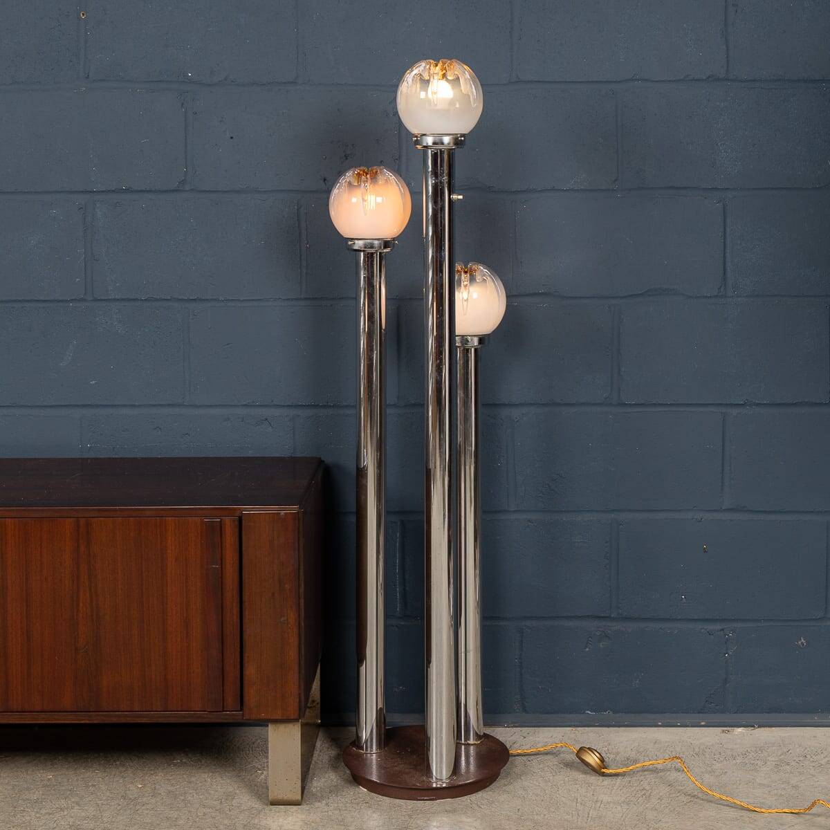 Vintage 20thc italian chrome & glass floor lamp by mazzega c.1970
