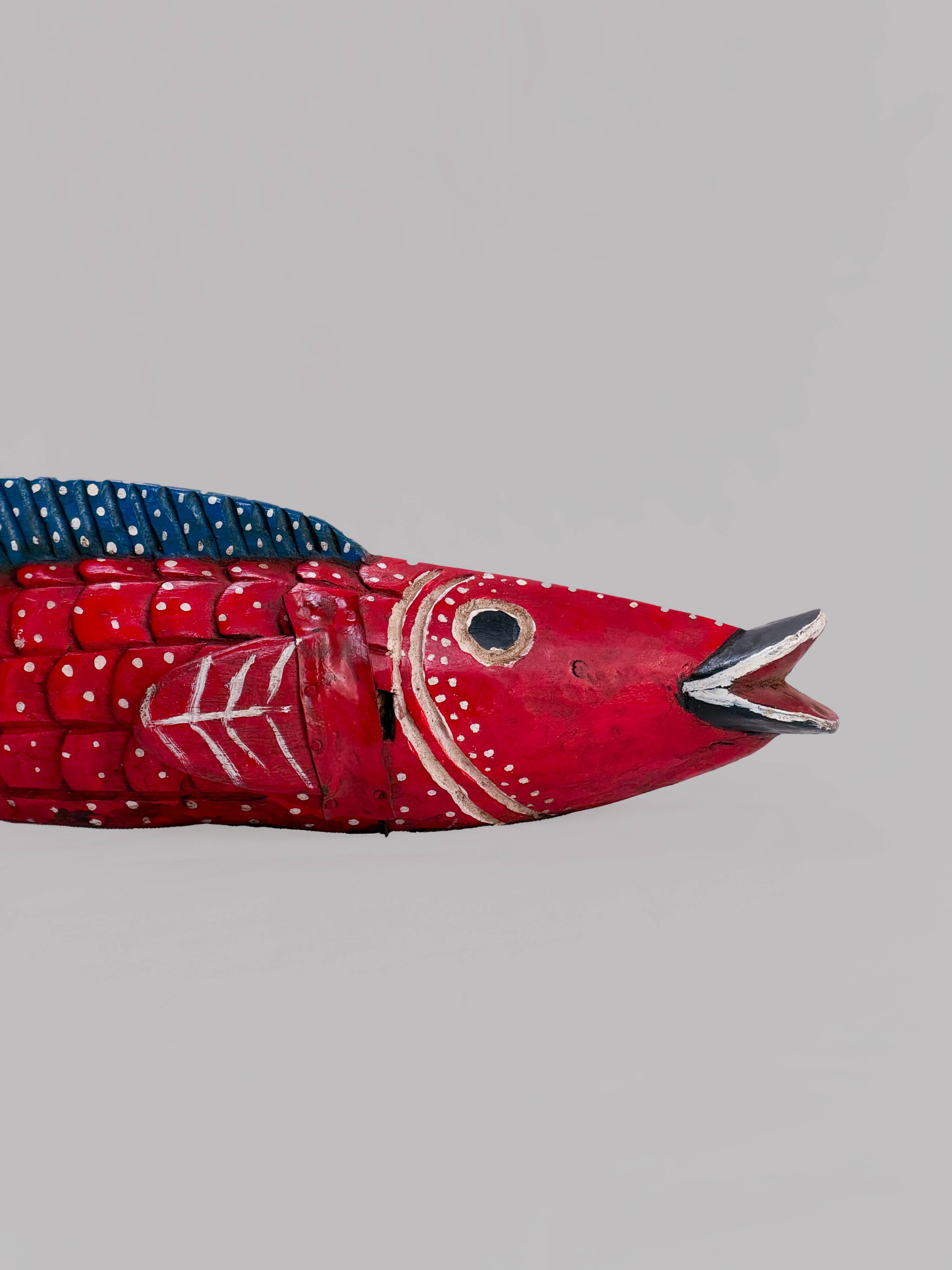 Poisson Bozo rouge et bleu en bois  (Mali)