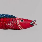 Poisson Bozo rouge et bleu en bois  (Mali)