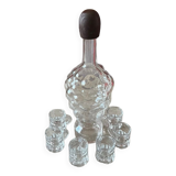 Glass bottle in relief cluster shape + 6 small glasses new