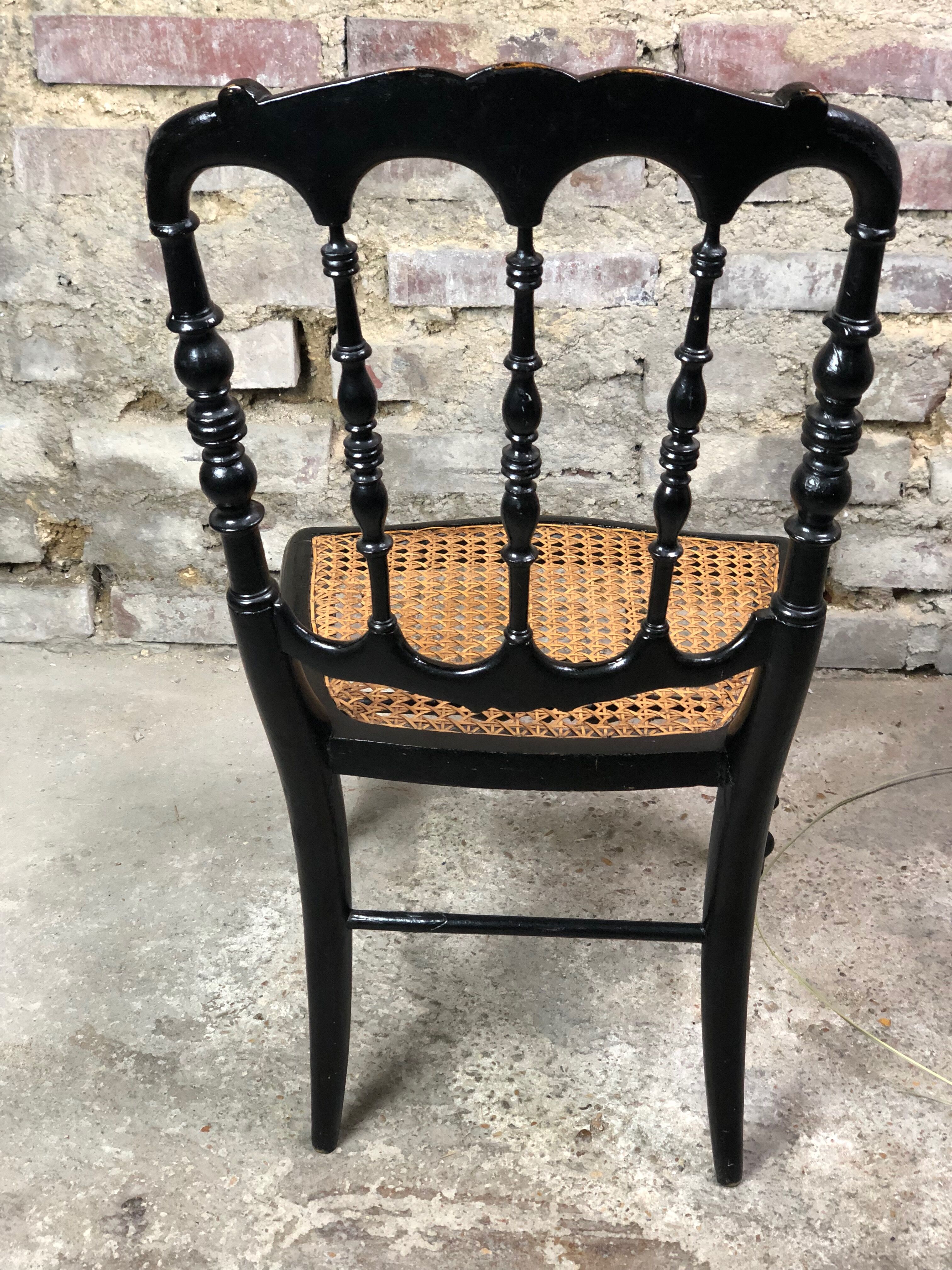 Children's chair Napoleon III period in blackened and canned wood