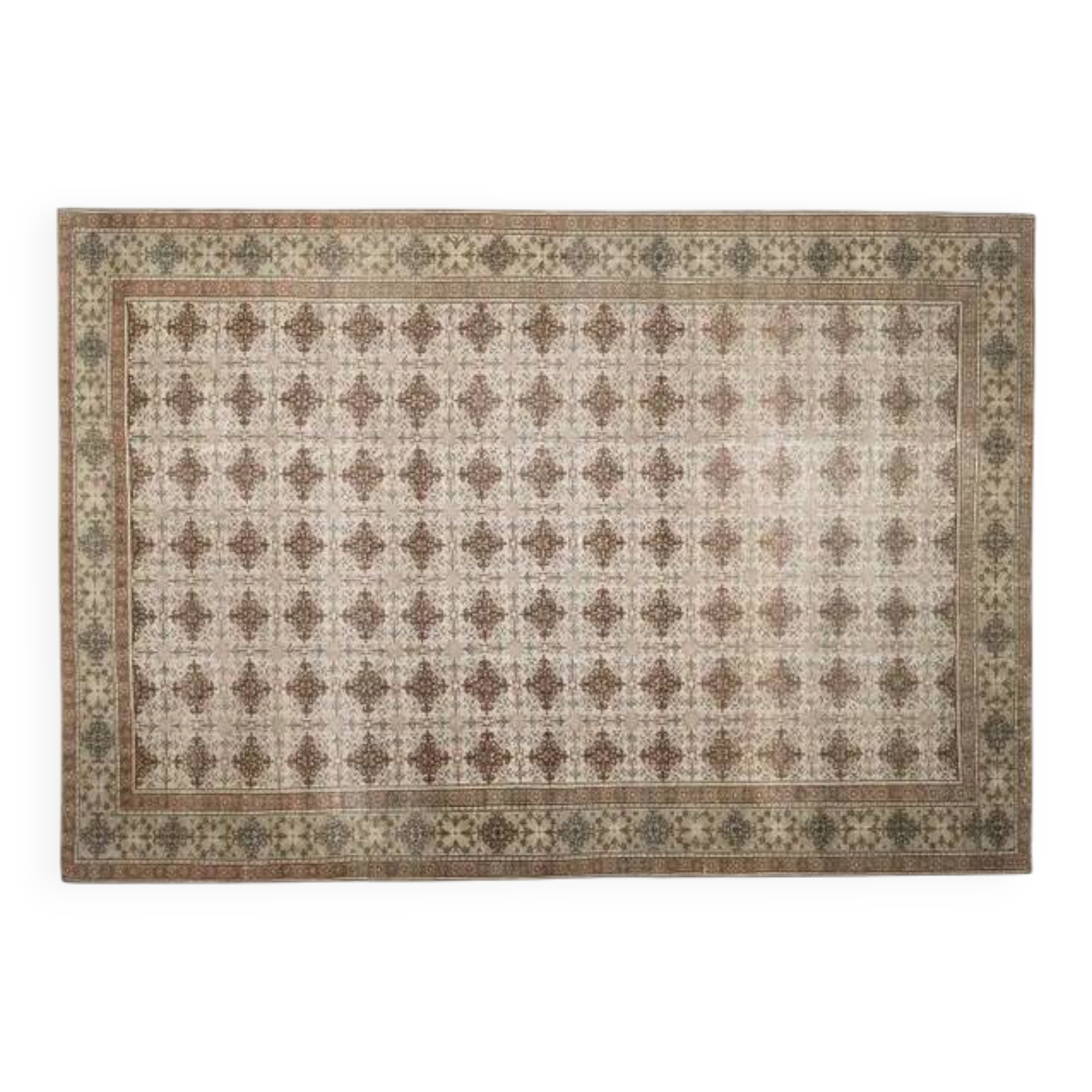 1970s vintage Turkish Oushak handmade wool cotton brown area rug 195x283