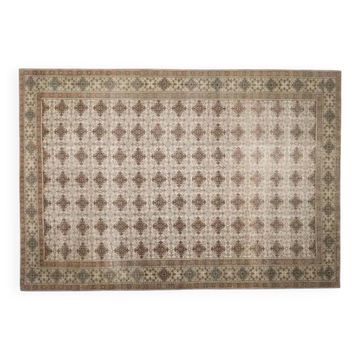 Tapis turc Oushak fait à la main en laine et coton marron, années 1970