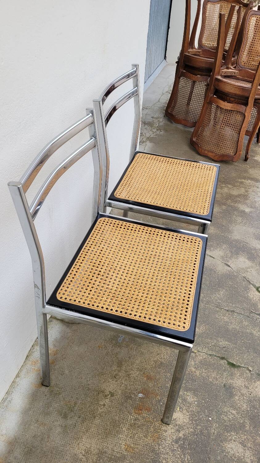 Paire de chaises en métal et cannage style Breuer ,1970