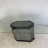 Table à manger postmoderne en pierre et marbre avec socle en laiton et plateau en verre, années 1980