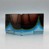 Vase/Cendrier Sommerso en verre d'art de Murano bleu et jaune, années 1970