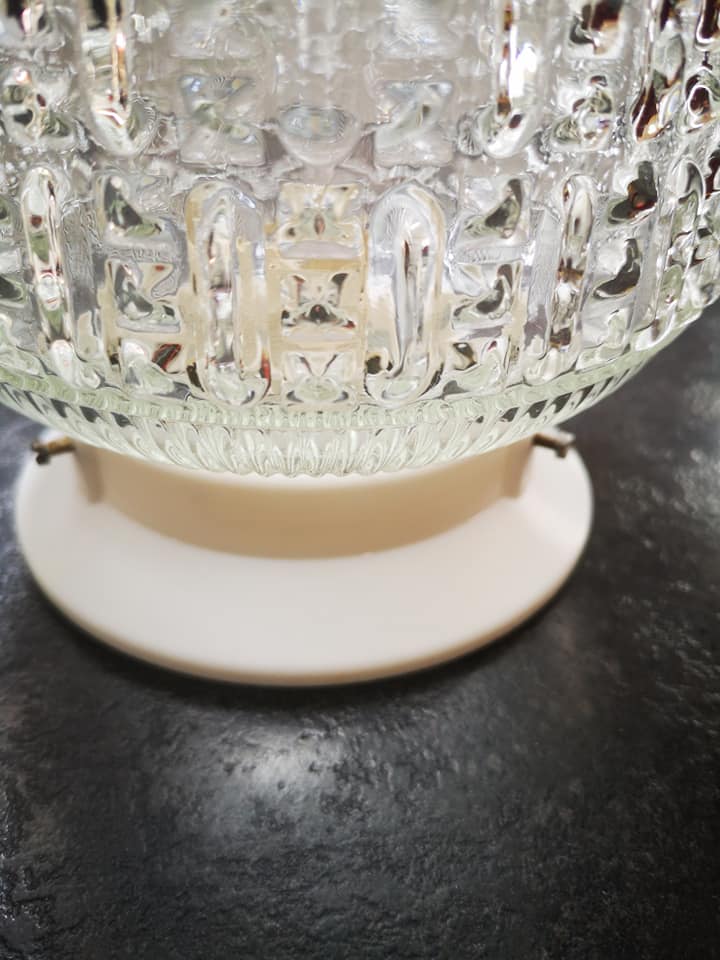 Old ceiling lamp lamp vintage white glass diamond tip ø 14 cm 100% 1970 vintage