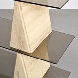 Travertine and smoked glass bookcase, Italy, circa 1970