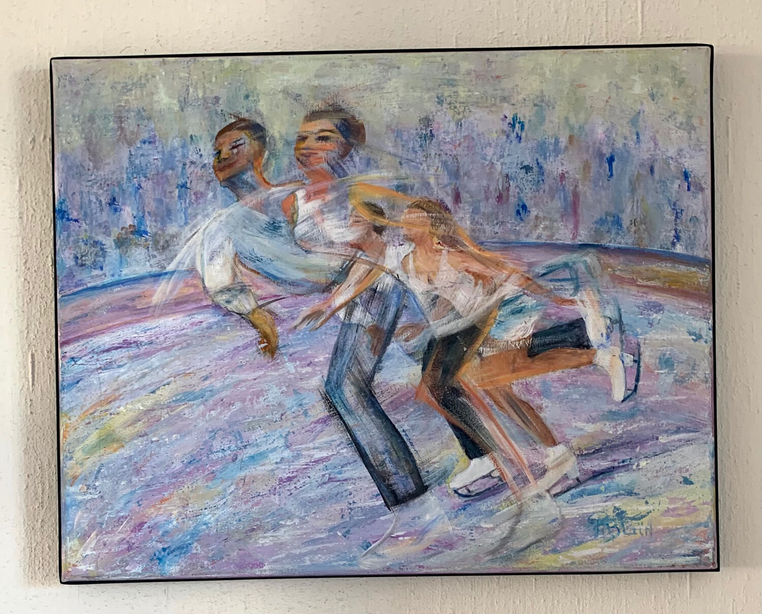 Oil on canvas ice skating