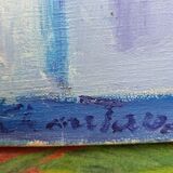 Canvas signed "blue houses"