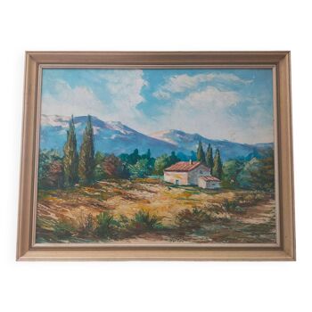 Oil painting on canvas Landscape of Drôme Region of Die signed Ruillat