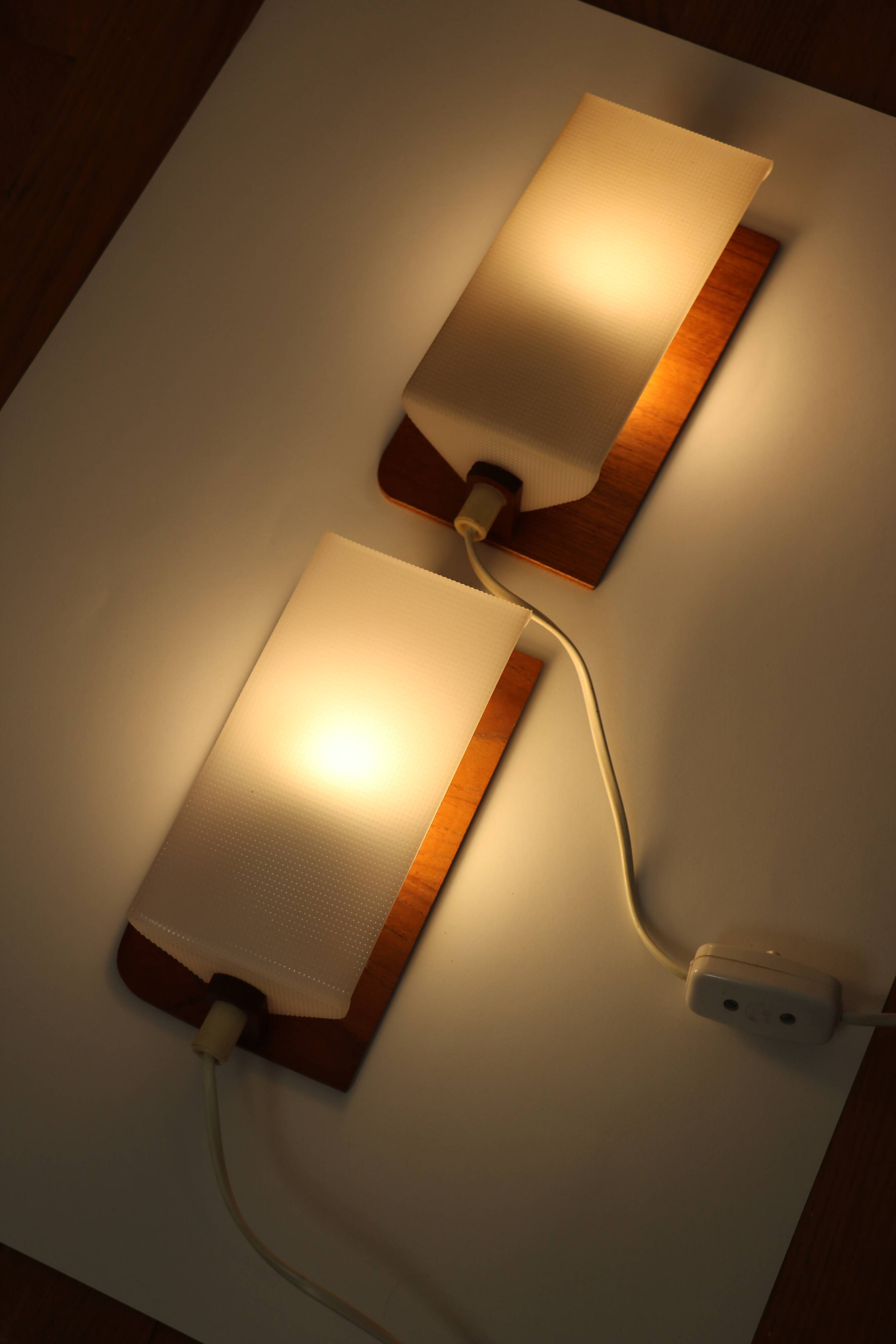 Pair of Scandinavian adjustable teak wall lights 1960