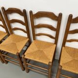 Set of 8 solid elm chairs with straw seats