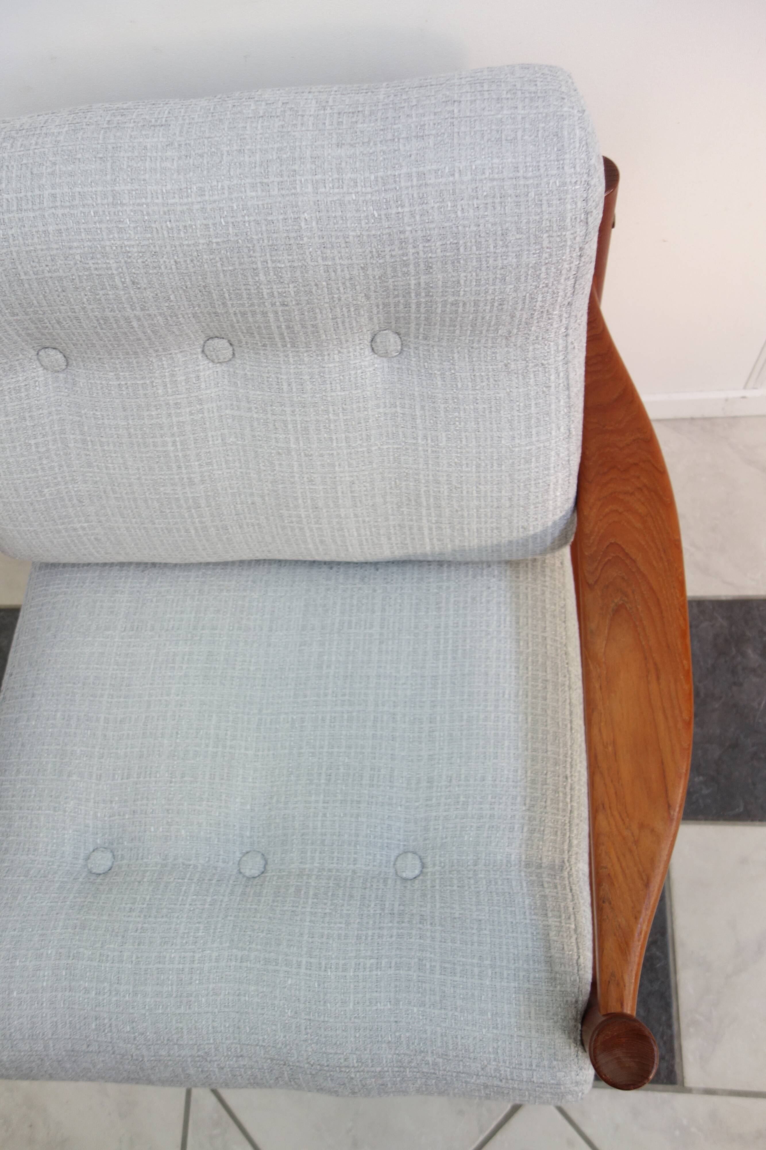 Teak danish chair with light grey upholstery