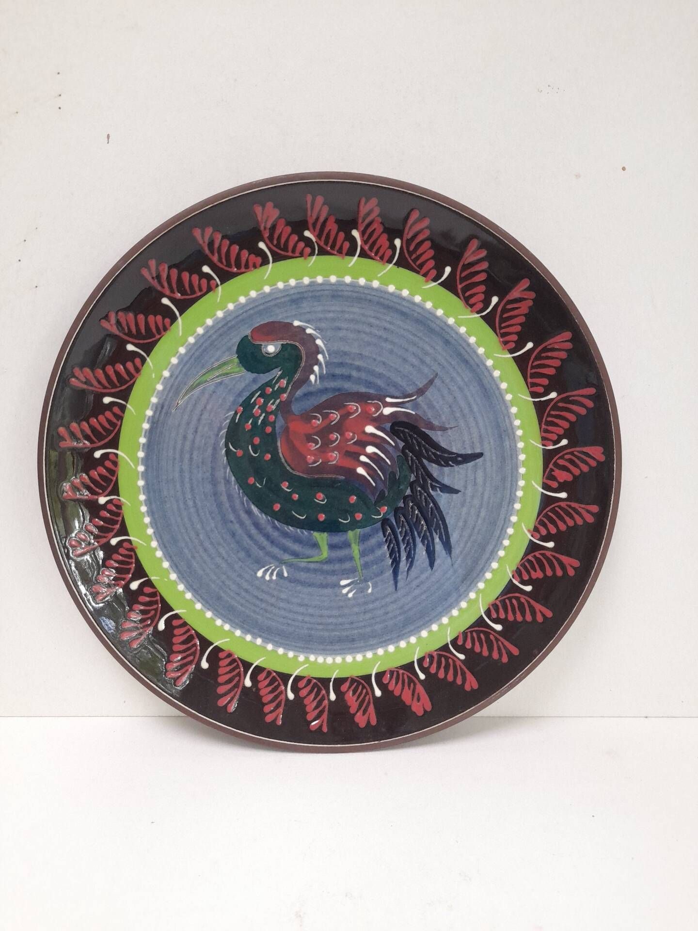 Ceramic wall plate folk bird