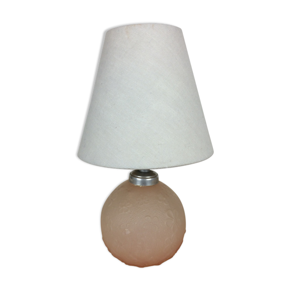 Lampe boule verre rose motif fleurs