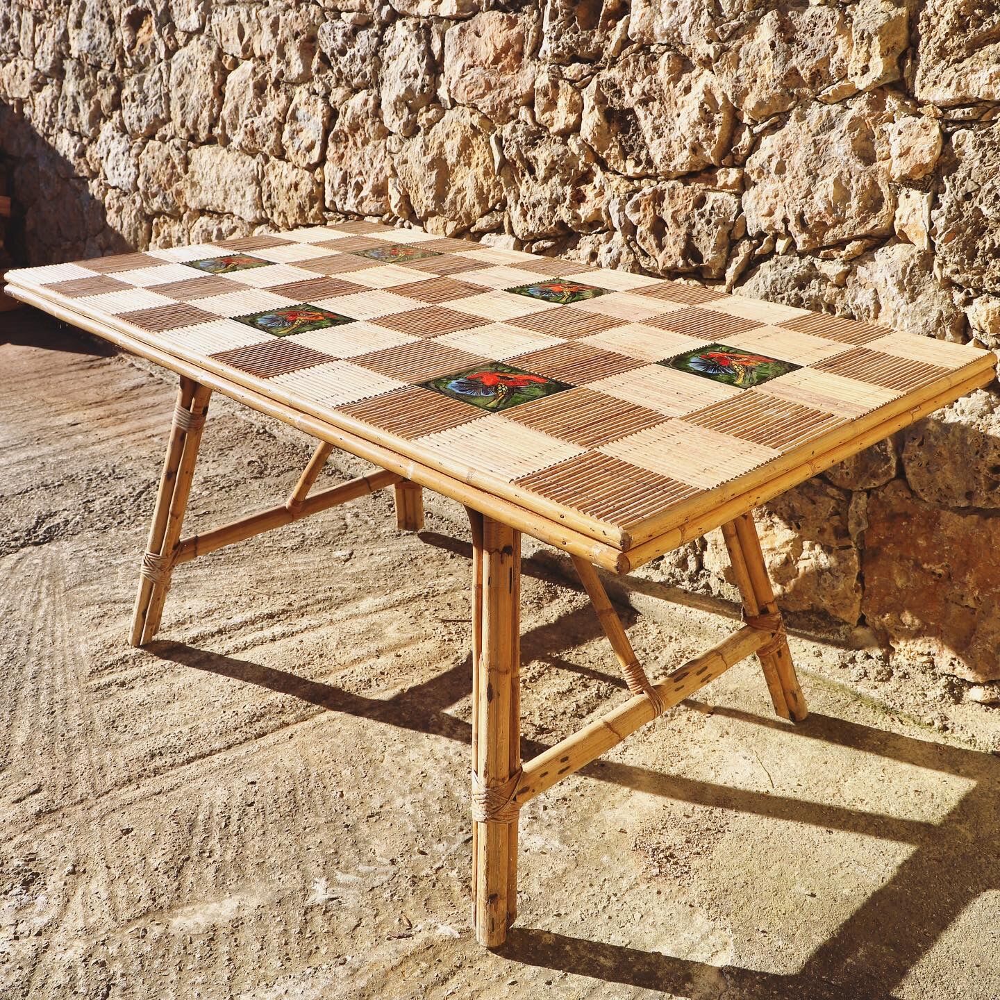 Table in rattan and ceramic 1960
