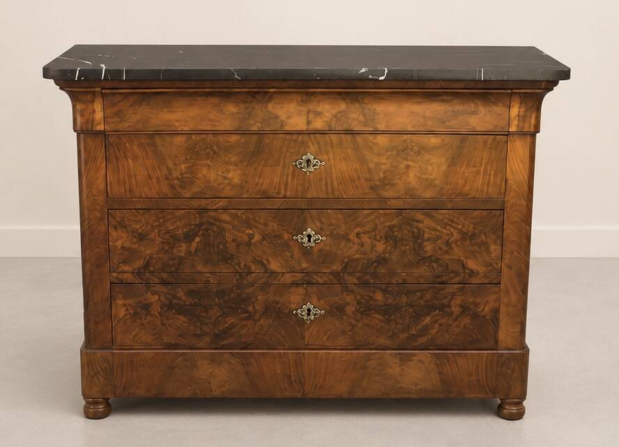Louis-Philippe commode in Walnut Burl, mid-19th century.