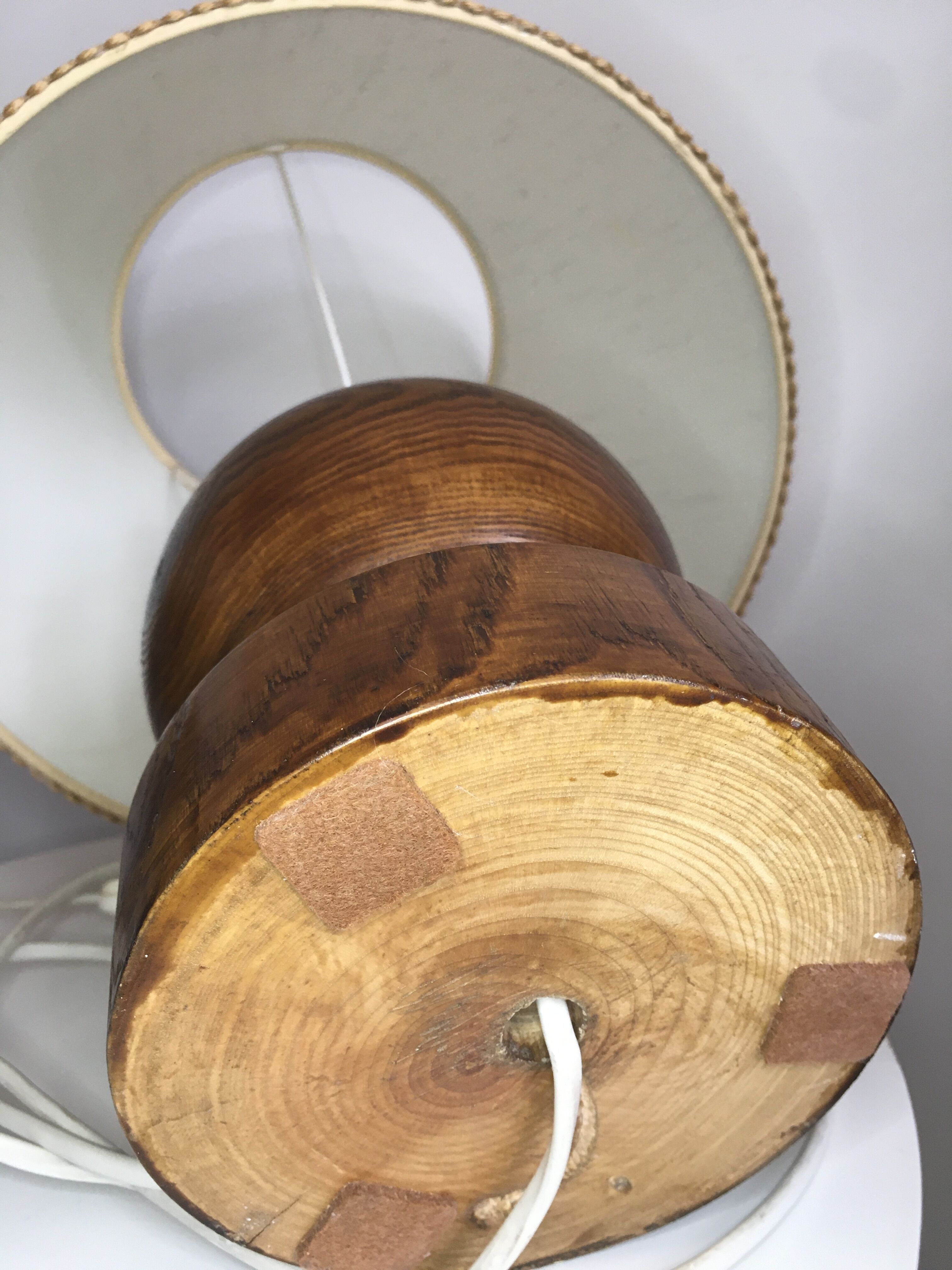 Vintage wooden foot lamp, with original lampshade