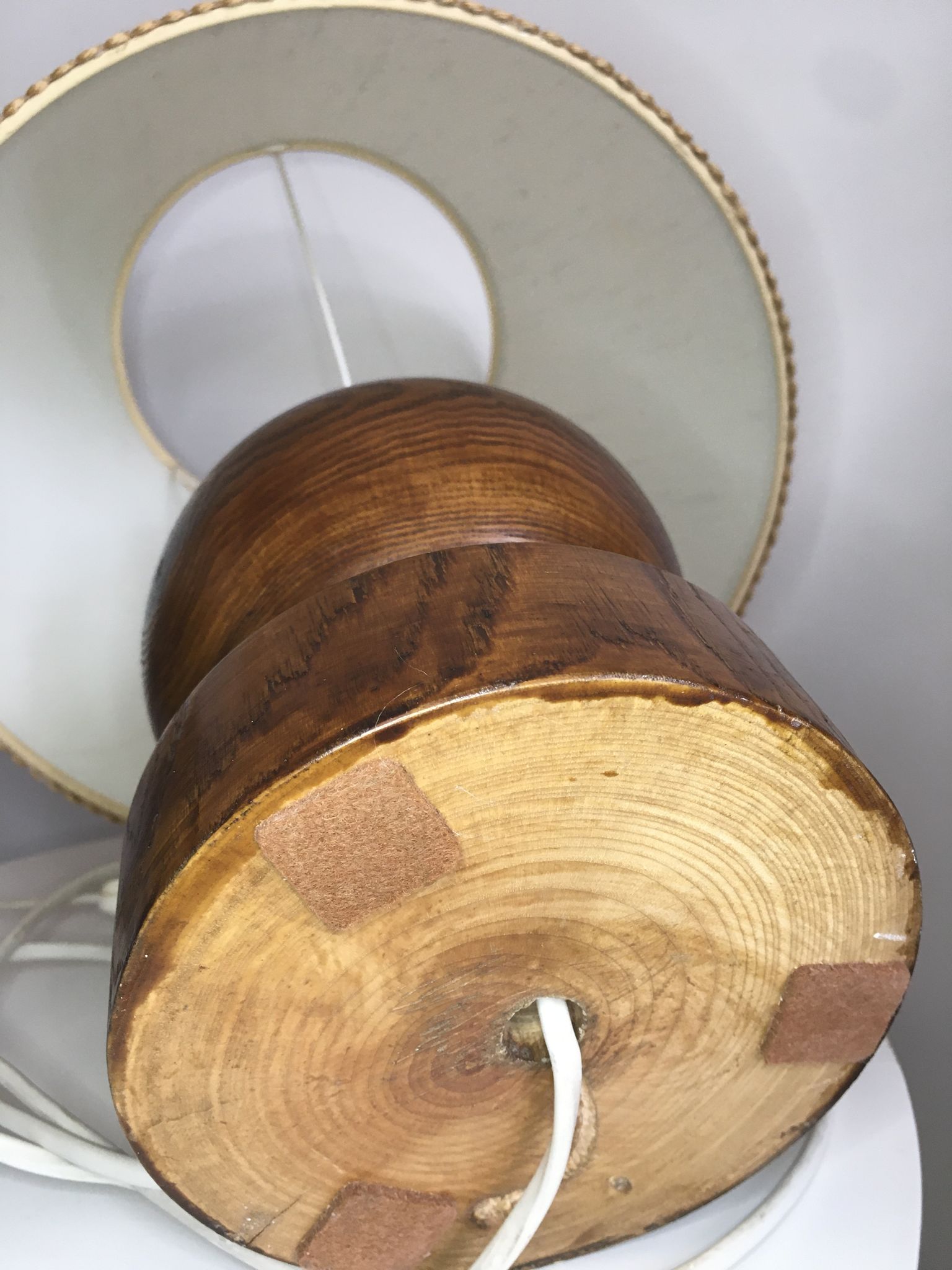 Vintage wooden foot lamp, with original lampshade