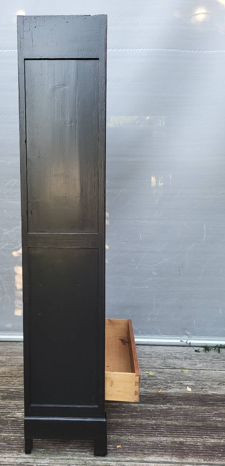Two-tone black and honey bookcase