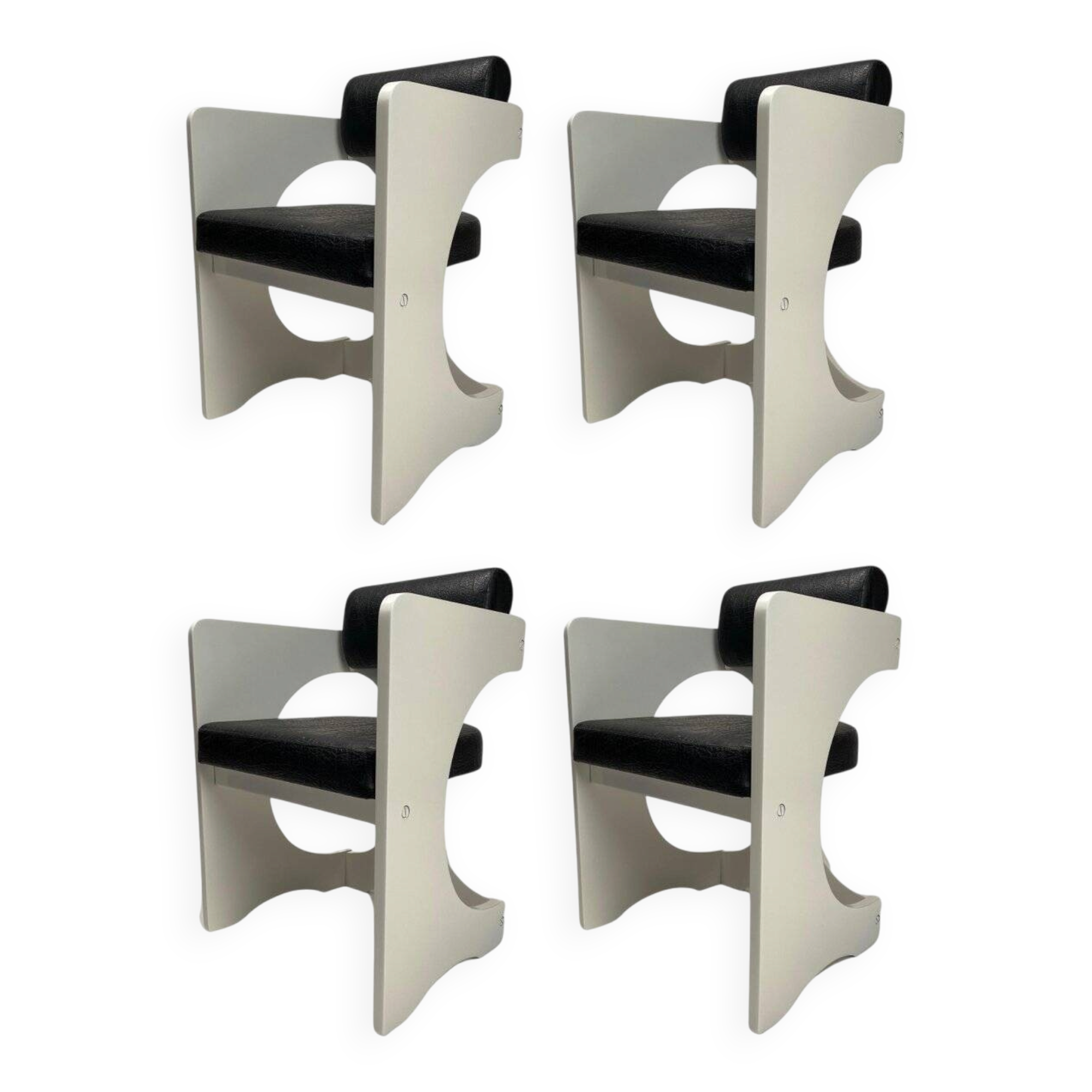 Italian Space Age Armchairs in Lacquered Wood, 1970s, Set of 4