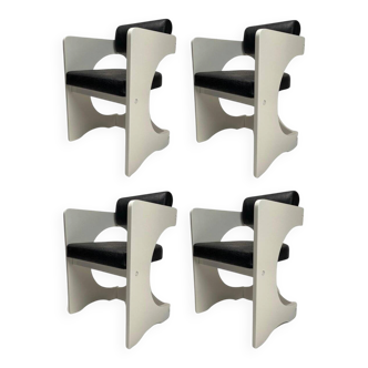 Italian Space Age Armchairs in Lacquered Wood, 1970s, Set of 4
