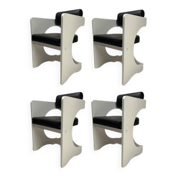 Italian Space Age Armchairs in Lacquered Wood, 1970s, Set of 4