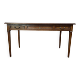 Bureau plat de style Louis XVI en merisier et cuir noir