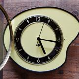 Vintage formica clock silent wall clock asymmetrical 60s "Yellow black"