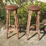 Paire de tabourets de bar, bois et simili cuir