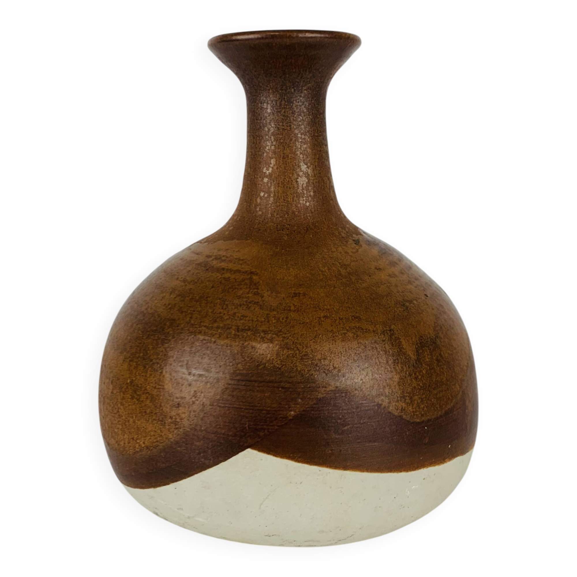 Vintage ceramic vase, brown and white.