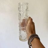 Vase tube en verre moulé transparent ,aspect bois