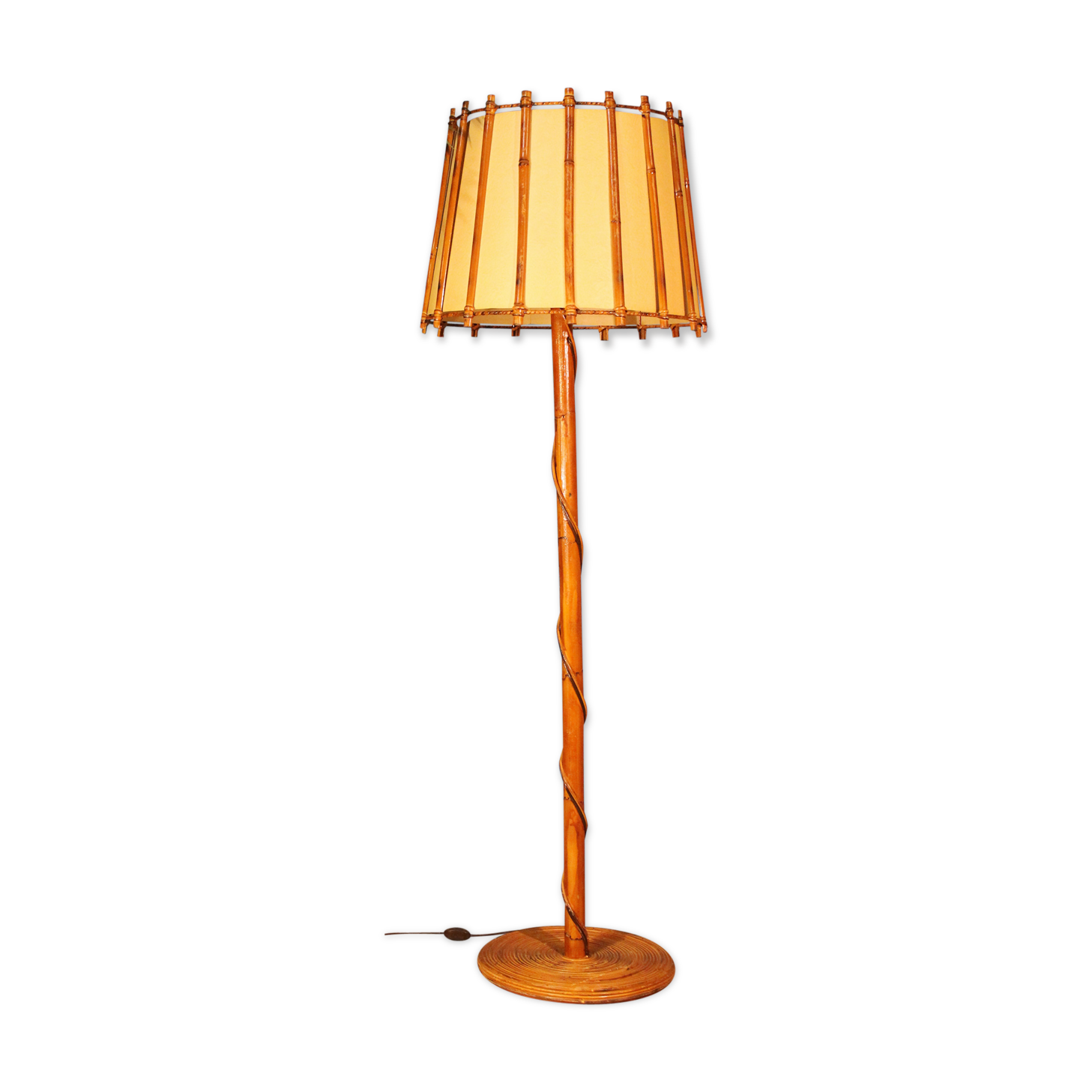 Lampadaire bambou rotin 1960