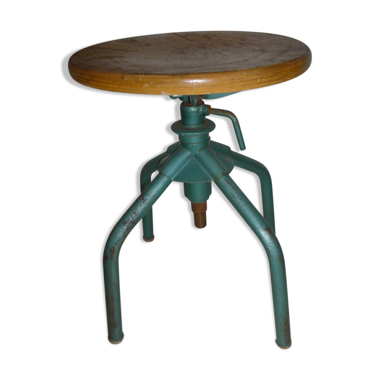 Wooden and metal industrial screw stool