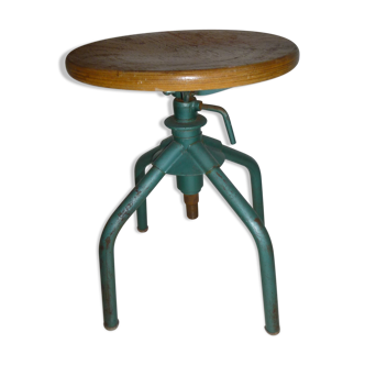 Wooden and metal industrial screw stool