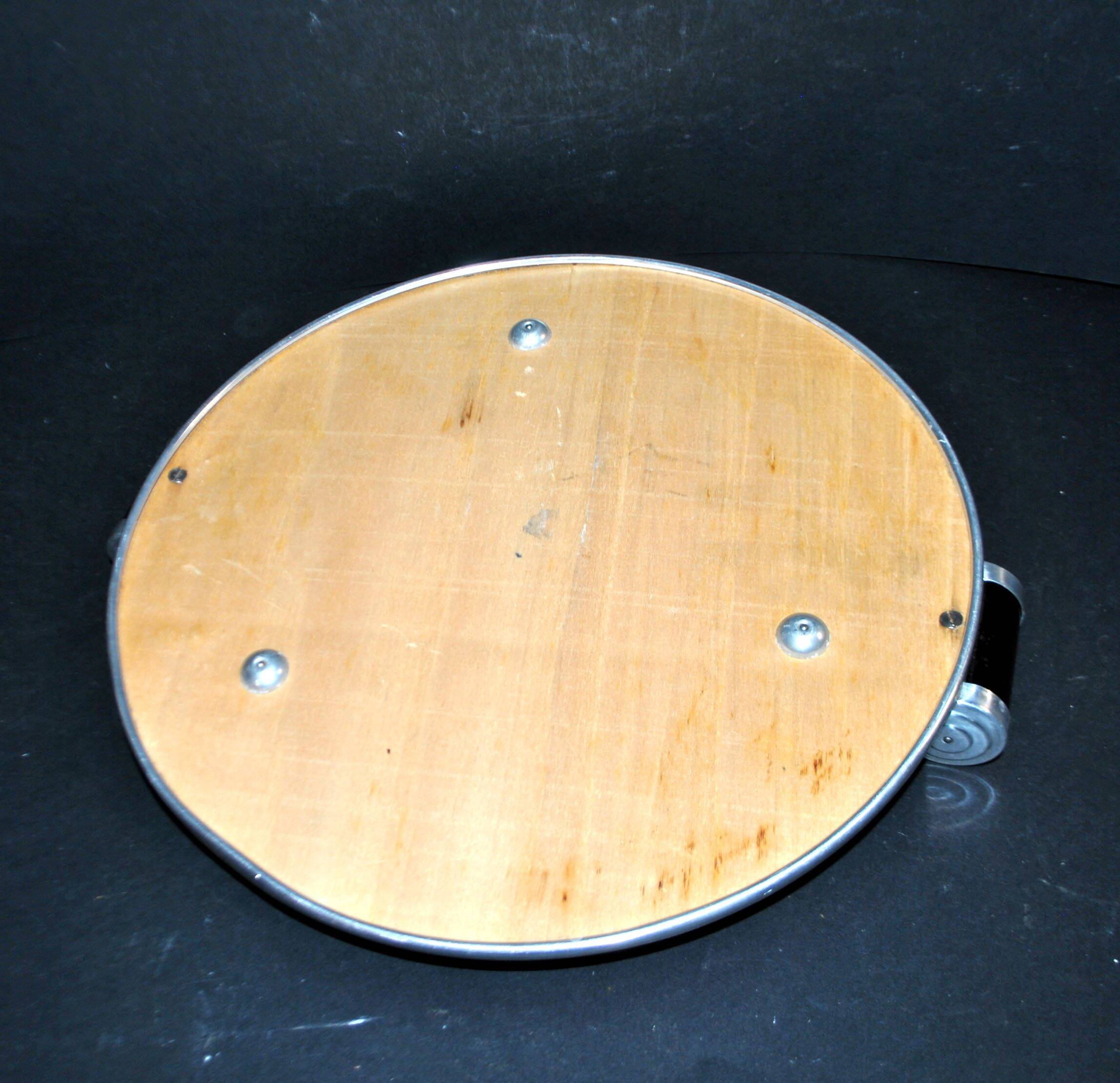 Plateau miroir art déco en métal chromé et bois 1930