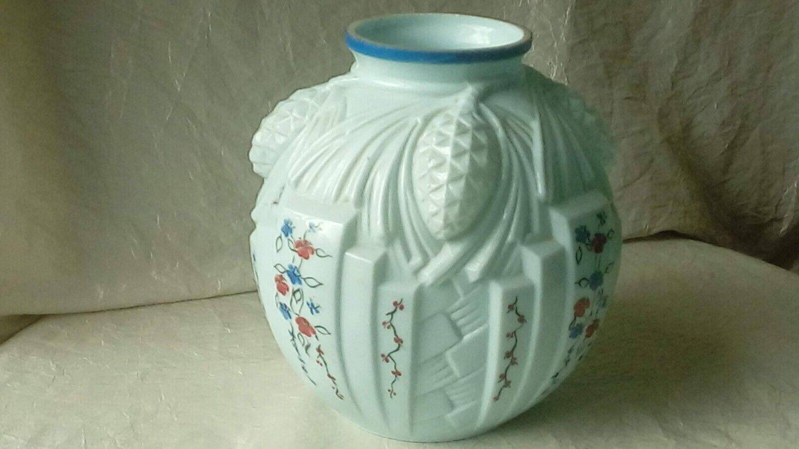 Blue opaline vase with pine cone decor, art deco period