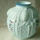Blue opaline vase with pine cone decor, art deco period